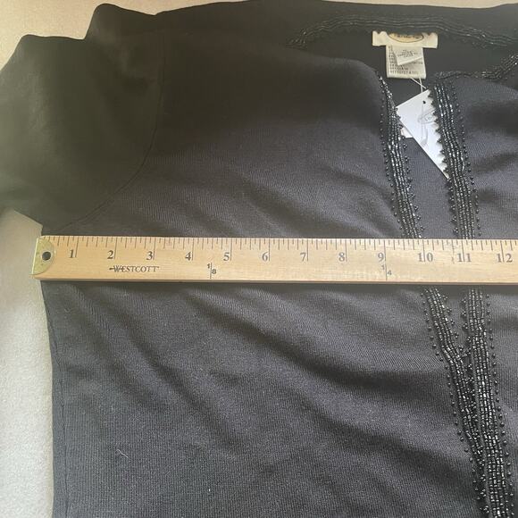 Y2K Talbots Cardigan Women Medium Black Silk Blend Knit Beaded Open Front Top - Picture 10 of 15